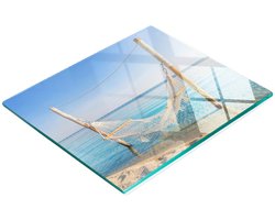 Decoratieve glazen snij- en serveerplank 'Hangmat aan zee' 60x52 cm