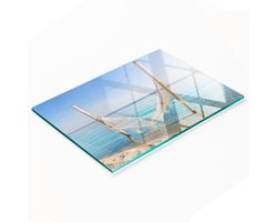 Decoratieve glazen snij- en serveerplank 'Hangmat aan zee' 80x52 cm
