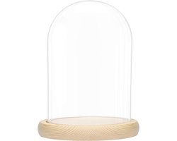 Decoratieve Glazen Stolp Bel Fles Houten Basis 20cm Helder Display Tray Fee Kopstukken Antiek Verzamelen Tafel - Groot Formaat - Natuurlijke Kleur - Geschikt voor Lichtjes - Decoraties - Opberg Case