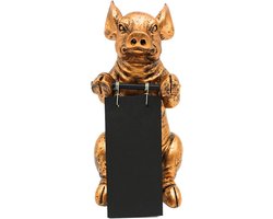 Decoratieve gouden varkensfiguur - met beschrijfbaar bord - polyhars - 1 stuk