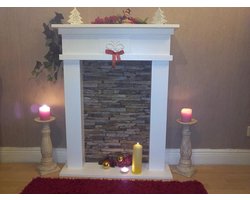 Decoratieve Haard - Schoorsteenmantel Console - Fotoshoots Decoratie - Handgemaakt Steenlook - 80x104x20cm - Wit
