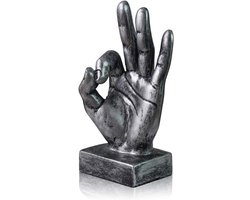 Decoratieve Hand Sculptuur van Hars - Vinger Beeld voor Thuis en Kantoor - Moderne Desk Decoratie in Zilver