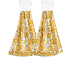 Decoratieve Handdoek - Badhanddoek Washandje - Keuken & Badkamer - Met Ophanglus - 46 x 35 cm - Gele Bloemen