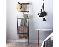 Decoratieve Handdoekladder met 5 Haken - Staande Metalen Opbergrek