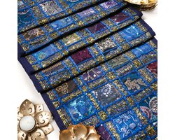 Decoratieve Handgeborduurde Rajasthani Table Runner - Barmeri Tafelkleden - Luxe Coffee Dineren Style - Kleurrijke Cotton Table Placemat - Decor Dark Blue - 30x182 cm