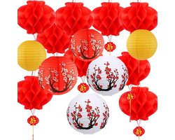 Decoratieve Hanglampen voor het Drakenbootfestival met Rode Papieren Lantaarns en Kersenbloesem - Ideaal voor Mid-Autumn, Chinees Nieuwjaar en Thuisdecoratie