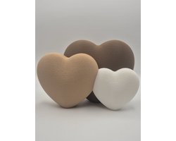 Decoratieve Harten Set van 3 – 3D Geprint – Beige, Bruin & Wit – Moderne Woondecoratie – 11 cm, 9 cm & 7 cm