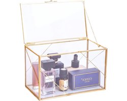 Decoratieve heldere glazen doos - geometrische lijn - messing schaduwdoos - sieraden display - 8 × 114 x 127 cm