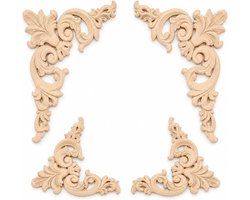 Decoratieve Houten Applicaties - Onbehandelde Rubber Houten Hoekstickers 8x8cm voor Muur, Deur en Meubel DIY Decoratie
