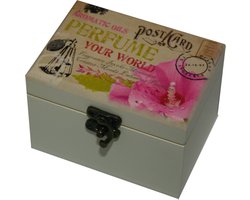 Decoratieve houten box met 6 verschillende oliën.