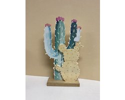 Decoratieve houten cactussen op standaard - hoogte 25x15x4.5cm - Raamornament - Woonaccessoires