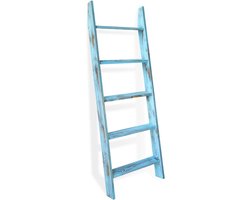 Decoratieve Houten Dekenladder Rustiek Blauw - Ladderrek voor Woonkamer en Badkamer