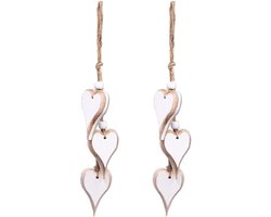 Decoratieve houten hart hangers voor raam- en wanddecoratie - set van 2 - huwelijksdecoratie, cadeau, ruimtedecoratie