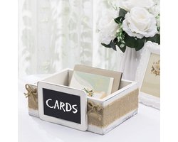 Decoratieve Houten Kist - Gastenboek Doos - Feestelijke Opslag - Met Krijtbord Label - 27 x 21 x 12 cm