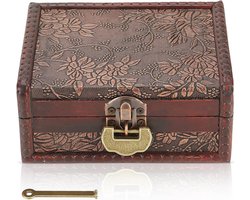 Decoratieve houten kist met slot en sleutel voor sieraden - Vintage opbergdoos voor kettingen en oorbellen - Houten juwelendoos 14,5x11x5,8cm