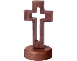 Decoratieve houten kruis set voor tafel, religieuze geschenken, handgemaakte kruisvormige decoratie, houten kruis met standaard en magneet