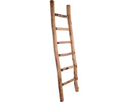 Decoratieve houten ladder 150 cm, 6 treden, old look, essenhout, wanddecoratie en handdoekhouder