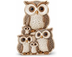 Decoratieve Houten Uil Familie voor Woonkamer en Slaapkamer, Schattige Beeldjes en Sculpturen, Handgemaakt Cadeau voor Interieurdecoratie
