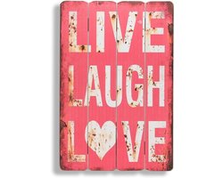 Decoratieve Houten Wandplaat Leven Lachen Liefde XL | Shabby Chic Woondecoratie