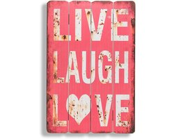 Decoratieve Houten Wandplaat Leven Lachen Liefde XL | Shabby Chic Woondecoratie