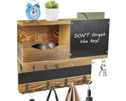 Decoratieve Houten Wandplank met Opbergvak - Bruin - Sleutelkastje voor aan de Muur