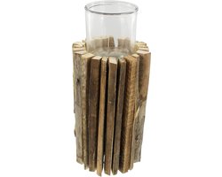 Decoratieve Houten Zuil - Kaarsenhouder Hout - Sfeervolle Decoratie - Gerecycled Materiaal - 41cm Hoog - Rustiek
