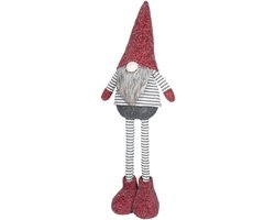 Decoratieve Kabouter - Vrolijke Figuur - Woonkamer Decoratie - Uitschuifbare Poten - Tot 82 cm - Rood Grijs