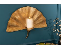 Decoratieve kandelaar GINKGO 44cm goud handgemaakt metalen theelichtje voor aan de muur - 41781