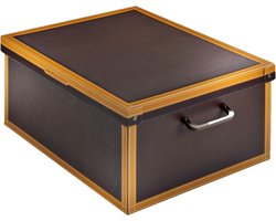Decoratieve Kartonnen Opbergdoos met Handgrepen en deksel voor het opbergen van kleding, Kledingkasten, Speelgoed, Home, Bruin leder, maat 50 x 40 x 25 cm
