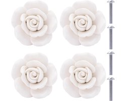 Decoratieve Keramische Knoppen voor Lades en Kasten - 4 Stuks met Bloemenpatroon en Porselein Afwerking voor Meubels en Deuren