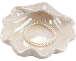 Decoratieve keramische schaal in schelpvorm voor sieraden, sleutels en accessoires - Ideaal voor entree, woonkamer of bureau, 12,2 x 11,7 x 4 cm