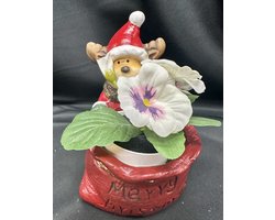 Decoratieve Kerst bloempot "Rendier + Merry Christmas" - rood - hoogte 14 x 16 x 13 cm - keramiek - Woonaccessoires - Kerst accessoires