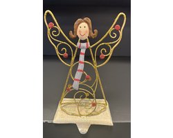 Decoratieve Kerst Engel met ophanghaak voor Kerst sok - Meerkleurig + glitters - hoogte 19 x 13 x 12 cm - polyresin + metaal- Woonaccessoires - Kerstdecoratie