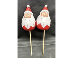 Decoratieve Kerst stekers "Kerstman" - Set van 2 stuks - meerkleurig - keramiek - hoogte incl. steker 18 cm x 5 x 1 cm - Woonaccessoires - Decoratieve stekers - Tuinaccessoires - Kerst accessoires