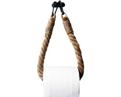 Decoratieve Keukenrolhouder van Touw met IJzeren Haak, Functionele Handdoekhouder voor Thuis, Caravan en Boerderij, 24 cm Lengte (Zwart)