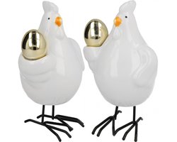 Decoratieve kip met gouden ei, paasfiguur porselein, paasdecoratie kip