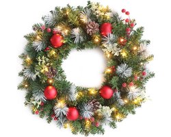 Decoratieve Krans - Wanddecoratie - Huis Verfraaien - Met Lichten - 40 cm - Groen