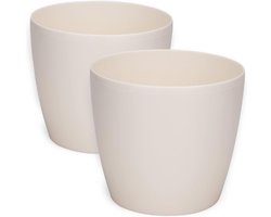 Decoratieve Kunststof Bloempot Set Van 2 Stuks - Grote Beige Plantenpot Met Overpot - Kruidenpot Voor Binnen-Buiten - Diameter 30 Cm