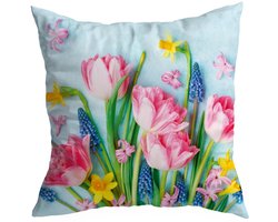 Decoratieve Kussenhoes 45x45 cm - Lente Bloemen Tulpen