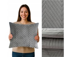 Decoratieve Kussenhoes 50x60 cm - Grijze Velours met Visgraatpatroon