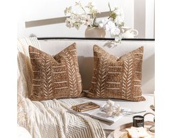 Decoratieve Kussenhoes - Boho Kussensloop - Woonkamer Decoratie - Zachte Chenille Stof - 45x45 cm - Bruin