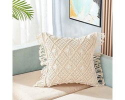 Decoratieve Kussenhoes Katoen Rotan Weving 45x45cm - Beige