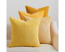 Decoratieve Kussenhoezen 50 x 50 cm Geel van Corduroy en Velvet voor Woonkamer en Kinderkamer - Set van 4 Elegante en Moderne Kussens