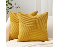 Decoratieve Kussenhoezen 60x60 cm Geel Satijn met Windmolen Strepen - Set van 2 voor Woonkamer en Slaapkamer, Perfecte Accessoires voor Bank en Bed