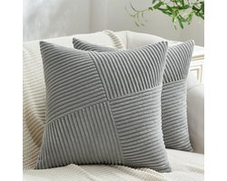 Decoratieve Kussenhoezen 60x60 cm Grijs Katoen Satijn Set van 2 met Windmill Strepen Patroon voor Woonkamer en Slaapkamer