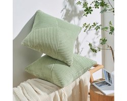 Decoratieve Kussenhoezen 60x60 cm in Groen met Cord Satin en Windmill Strepen - Set van 2 voor Woonkamer en Slaapkamer, Perfect voor Sofa en Bed