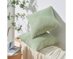 Decoratieve Kussenhoezen 60x60 Groen Kordsatijn Set van 2 met Windmolen Strepen Patroon - Ideaal voor Woonkamer en Slaapkamer
