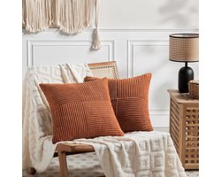 Decoratieve Kussenhoezen - Boho Sierkussens - Woonkamer Decoratie - Zachte Corduroy Stof - 40x40 cm - Karamelbruin