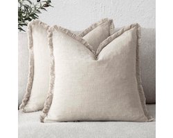 Decoratieve Kussenhoezen - Hoes Linnen - Woonkamer Decoratie - Met Franjes - 40 x 40 cm