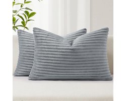 Decoratieve Kussenhoezen - Kussenovertrekken Pluche - Bank Woonkamer - Dubbelzijdig Flanel - 30x50cm Set 2 - Grijs